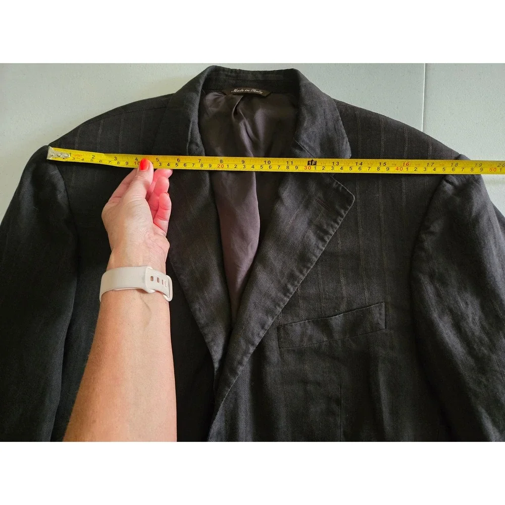 Canali Mens Brown Pinstripe 100%‎ Linen Blazer Sport Coat Italy EU 56 8L